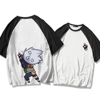Naruto Zábavné Hatake Kakashi Unisex Tričko Japonské Anime Krátky Rukáv, Čierna Voľné Top Mužov Bavlna T-shirt Harajuku Letné Tričko