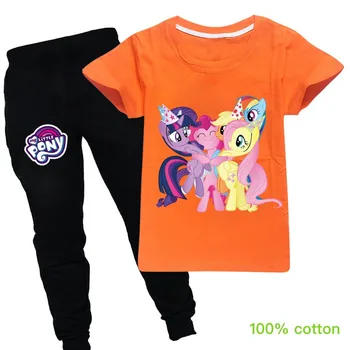 Nastaviť cartoon Môj Malý Pony bavlna-krátke rukávy T-shirt top + nohavice bežné móda, veľké detské oblečenie letné oblek