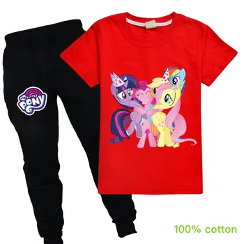 Nastaviť cartoon Môj Malý Pony bavlna-krátke rukávy T-shirt top + nohavice bežné móda, veľké detské oblečenie letné oblek