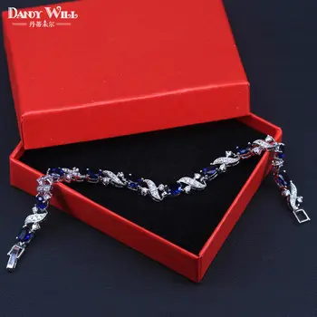Natural Royal Farba Ženy Šperky, strieborné farba Tmavo Modrá Cubic Zirconia Krištáľový Náramok Náramky Na Párty Darček