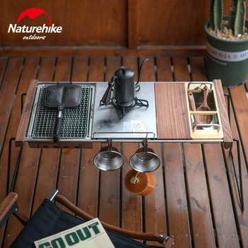 Naturehike Vonkajšie Skladací Stôl Kemping Odnímateľný Plocha z Nehrdzavejúcej Ocele Rám Drevo Tabuľka Ložisko 40 kg Prenosný GRIL Piknik