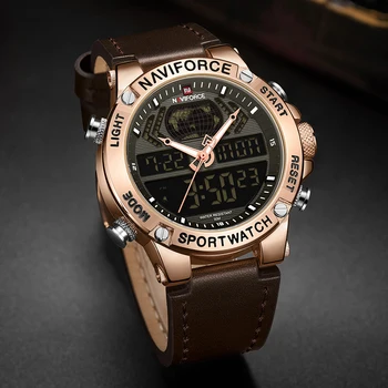 NAVIFORCE Vojenských Muži Šport, Hodinky, Luxusné, Originálne Kožené Nepremokavé Quartz náramkové hodinky Digitálne Analógové Hodiny Relogios Masculino