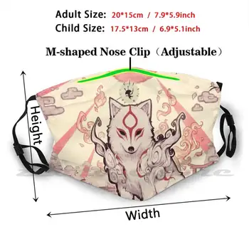 Načechraný Bohyne Maska Handričkou Umývateľný DIY Filter Pm2.5 Dospelých, Deti Amaterasu Okami Vlk