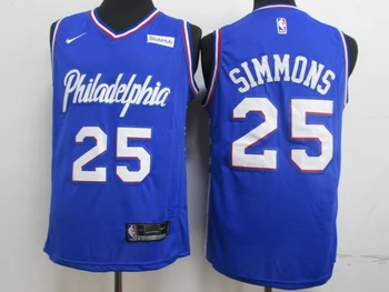 NBA pánske Philadelphia 76ers #25 Ben Simmons Basketbalové Dresy Biely Dres Modrý Dres