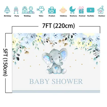 NeoBack Modrý slon Baby Sprcha Pozadie Akvarel kvet roztomilý zvierat Pozadí chlapec Baby Sprcha Strany Fotografia v Pozadí