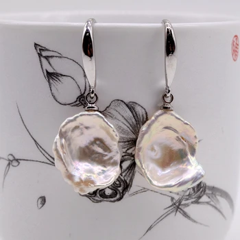 Nepravidelný pearl náušnice, biele prírodné barokový perly, 925 sterling silver, dámske náušnice, doprava zdarma