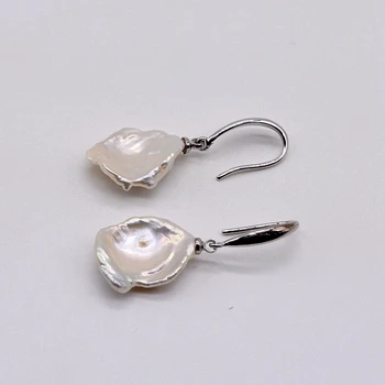 Nepravidelný pearl náušnice, biele prírodné barokový perly, 925 sterling silver, dámske náušnice, doprava zdarma