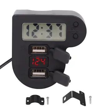 Nepremokavé 12V 24V Motocykel Duálny USB Nabíjačka S Časom Hodiny LED Voltmeter NA VYPNUTIE Napájania Adaptér pre Mobilný Telefón, GPS
