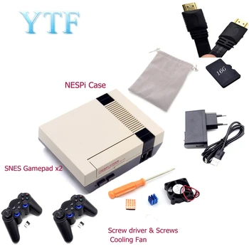 NESPI NES Shell + 16 G Karty + Ventilátor + 2ks Gamepad + EÚ Napájací Adaptér + Chladič + Kábel Raspberry Pi 3/4 b+ Kit