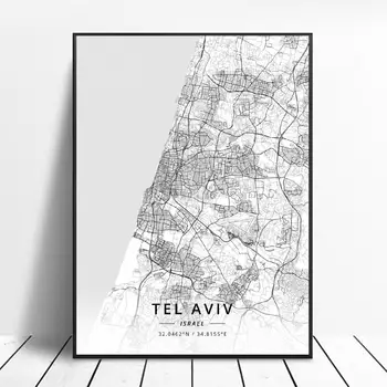 Netanya Jeruzalem, Tel Aviv V Haife Tiberias Iseael Plátno Umenia, Mapu, Plagát