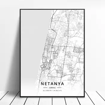 Netanya Jeruzalem, Tel Aviv V Haife Tiberias Iseael Plátno Umenia, Mapu, Plagát