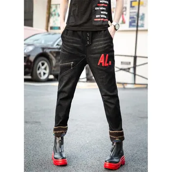 Neutrálne minimalistický štýl Zimné Džínsy Ženy Móda Ženskej Hip Hop Rifle Nohavice Vysoký Pás Hárem Nohavice Ženy Slim Ceruzkou nohavice