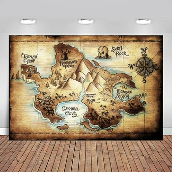 Neverland Pirát Mapu, Kompas Narodeniny Pozadia pre Fotografovanie Pirátske Lode Palube Dieťa Dieťa Portrét Prostredí Photocall