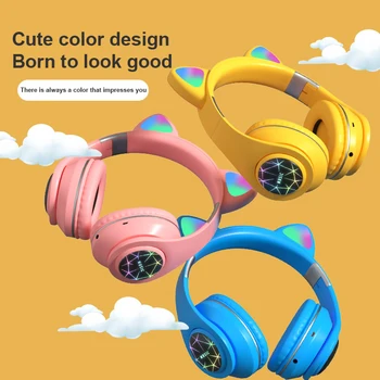 New Cute Cat Bluetooth 5.0 Slúchadlá Bezdrôtové Hifi Hudbu Stereo Bass Slúchadlá, LED Svetlo, Mobilné Telefóny Dievča, Dcéra Headset