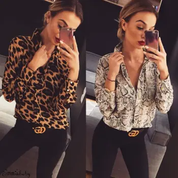 New Horúce Módne Sexy Hadej Kože Leopard Vytlačené Blúzka Ženy Elegantného Tvaru Voľné Dlhý Rukáv Košele, Topy Bežné Streetwear