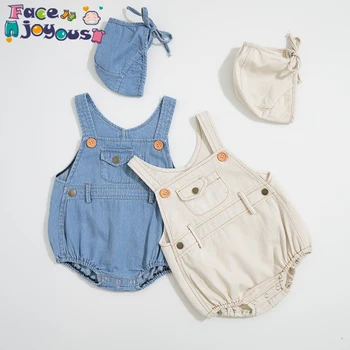 New Vysoká Kvalita Denim Detské Oblečenie Novorodenca Remienky+Klobúk Dieťa Chlapci Dievčatá Oblečenie Jumpsuit Oblečenie Roztomilý Detský Overal 0-3Y