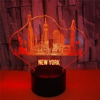 New York Budov Modelovanie 3d Ilúziu Nočného 7 Farieb led usb Stôl, stolná Lampa pre Domáce, Spálne, Obýva Miestnosti Dekorácie