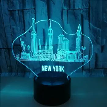New York Budov Modelovanie 3d Ilúziu Nočného 7 Farieb led usb Stôl, stolná Lampa pre Domáce, Spálne, Obýva Miestnosti Dekorácie