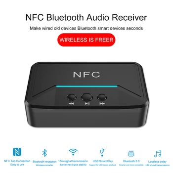 NFC Bezdrôtové Bluetooth Prijímač aptX LL 3,5 mm Jack AUX Adaptér Bezdrôtovej siete pre Auto Reproduktor RCA Bluetooth 5.0 Audio Stereo Prijímač