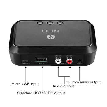 NFC Wireless Stereo Bluetooth Audio Prijímač Prenosný Bluetooth Adaptér s podporou NFC 3,5 mm/ RCA Výstup Zvuk Hudby Auto Reproduktor