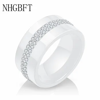 NHGBFT 10 mm Široký Módne Pohodlie, ktoré Zapadajú Biely Keramický Krúžok S dvojradu CZ Šperky Ženy snubný prsteň Dropshipping