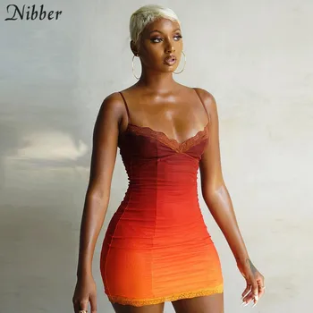 Nibber Módne Gradient Farba Bodycon Ženy Mini Šaty, Sexy V Krku Strany Clubwear 2020Spaghetti Popruhy Bežné Ulici Clother