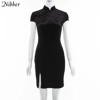 Nibber Retro Čínsky štýl cheongsam bodycon mini šaty women2019spring lete fashion club party elegantné čierne krátke šaty ružové