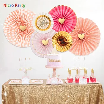 Nicro 6 ks/set, Svadobné Sprcha Rose Gold Ružový Papier Fanúšikov Auta Svadby, Narodeniny, Valentín je Lásky Dekor Nové Party Dekorácie #FS18