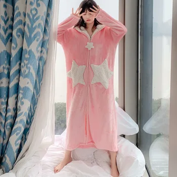 Nightgown pre ženy sleepwear rúcha Roztomilý Jar Jeseň hrubé dámske zimné flanelové mužov zips dlhé coral fleece žena 2020