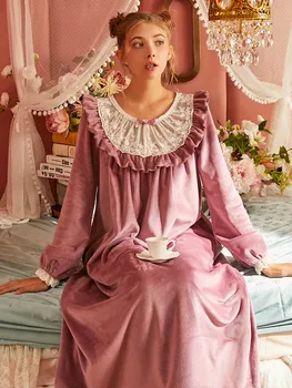 Nightgown Ženy Velvet Zimné Vintage Nightgowns Princezná Ženy Sleepwear Coral Fleece
