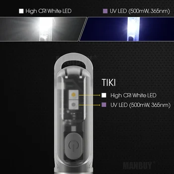 Nitecore TIKI CRI Biela + UV Svetlo Nabíjateľná LED Keylight 300 Lúmenov vstavanú Li-ion Batériu Mini Telo Ruky Baterku
