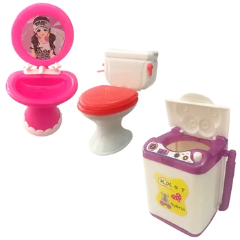 NK 3 Položky=Cute Doll práčka +Closestool+Umývadlo, Toaletu Umyť Zariadenia domček pre bábiky s Nábytkom Kúpeľňa Pre bábiky Barbie DZ