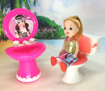 NK 3 Položky=Cute Doll práčka +Closestool+Umývadlo, Toaletu Umyť Zariadenia domček pre bábiky s Nábytkom Kúpeľňa Pre bábiky Barbie DZ