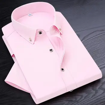 Non-žehlenie mužov formálne tričko krátky rukáv, nový jednofarebné pánske oblečenie vhodné pre obchodných košele