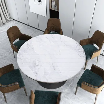 Nordic bieleho mramoru Okrúhly obrus pvc mäkké sklo nepremokavé olej-dôkaz tabuľka mat strany svadobné dekorácie prispôsobiť obrus