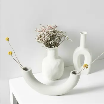 Nordic Doplnky, Keramické Vázy Domov Dekor Biela Vegetariánska Tvorivé Keramické Kvetináče Vázy Domáce Dekorácie, Remeselné Dary