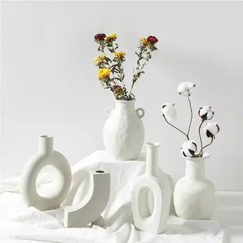 Nordic Doplnky, Keramické Vázy Domov Dekor Biela Vegetariánska Tvorivé Keramické Kvetináče Vázy Domáce Dekorácie, Remeselné Dary
