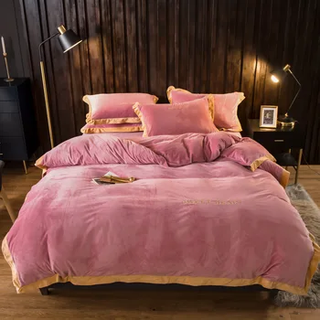 Nordic farbou zimné hrubé crystal velvet posteľná bielizeň nastaviť obojstranné velvet vybavené list perinu Coral fleece posteľná bielizeň