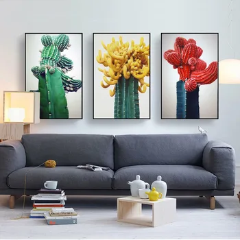 Nordic Jednoduché Kaktus Rastlín Plátno Maľovaní Plagátov A Tlačí Na Steny Umenie Dekoratívny Obraz, Dekorácie Pre Obývacia Izba Domova