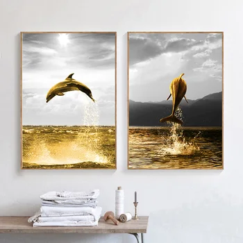 Nordic Plachetnici Wall Art Plátno Oceán Tlač Maľovanie Dolphin Plagáty Moderná Obývacia Izba Domáce Dekorácie