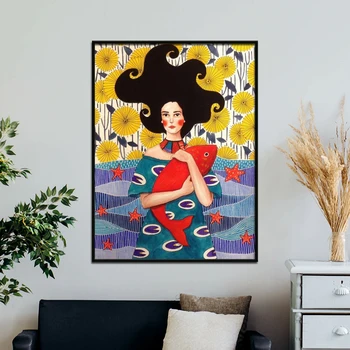 Nordic Plagáty A Vytlačí Kvet Moderné Dievča Výšku Steny Umelecké Plátno Na Maľovanie Obrázkov Na Obývacia Izba Škandinávskych Domova