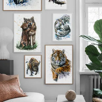 Nordic Plagáty Tiger, Vlk Fox Leopard Zvierat Art Print Wall Art Plátno, Maľovanie Obrazov Na Stenu Pre Obývacia Izba Dekor