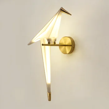 Nordic uličkou posteli nástenné svietidlá pre domáce Kreatívny dizajn stenu, dekorácie, lampy, Papierový žeriav Sconce Vták LED nástenné svietidlo