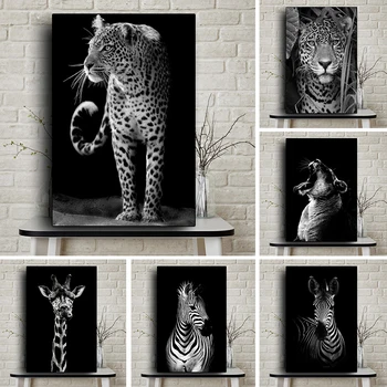Nordic Wildlife Zviera Black White Lion Plátno Maľovaní Plagátov a vzorom Zebra Wall Art Obrázky pre Obývacia Izba Domova