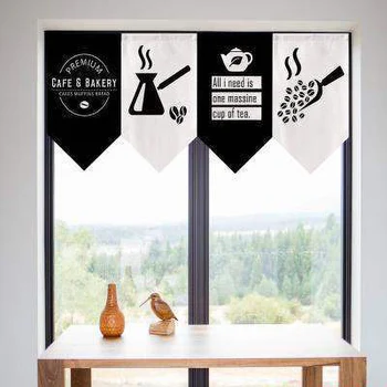 Nordic Čierna Biela Kaviareň Krátke Záclonové Japonský Dvere Záves Kuchyňa Spálňa Decor Jednoduché Zavesenie Trojuholník Vlajka Opony