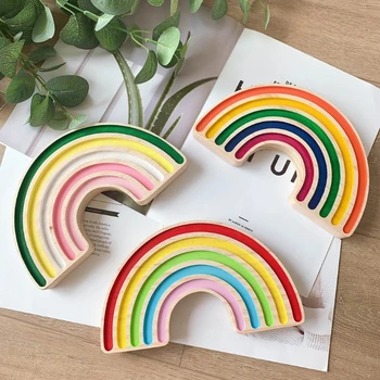 Nordic Štýl Borovice Drevené Ozdoby Rainbow Stavebným Deti Miestnosti Dekorácie Fotografie Rekvizity Príslušenstvo