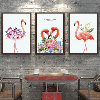 Nordic Štýl Plátno na Maľovanie Zvieracie vzory Ružové Plameniaky s Kvetmi Olej Maľovanie obrazov na Stenu pre Obývacia Izba Dekor Cuadros