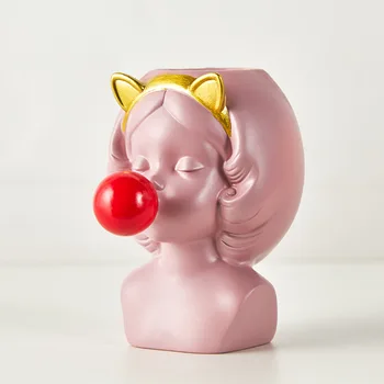 Nordic Štýl Živice Váza Roztomilý Dievča Bubble Gum Figúrka Dekoratívne Sukulentných Rastlín Kvetináče Moderného Domova Držiak Na Pero Malé