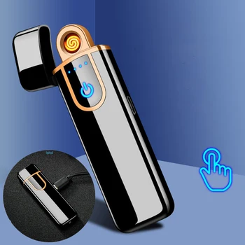 Novinka Elektrické Dotknite Snímača v Pohode Ľahšie Snímač Odtlačkov prstov USB Nabíjateľné Prenosné Vetru zapaľovače Fajčenie Príslušenstvo