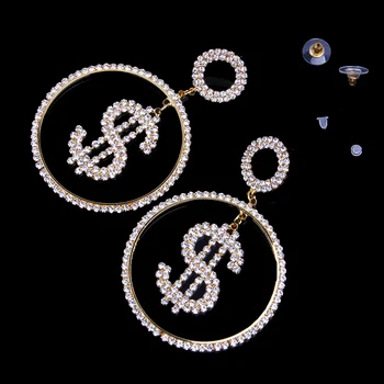 Novinka Luxusné Peniaze Prihlásiť Crystal Drop Náušnice pre ženy Lesklé Drahokamu Dolár Prívesok Visieť Náušnice, Šperky, Doplnky